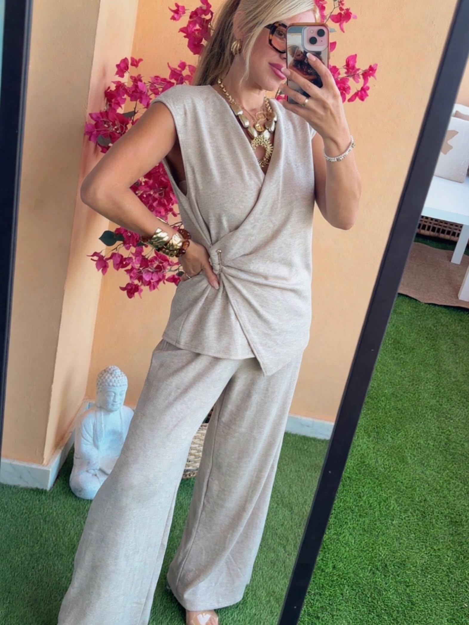 conjunto beige punto