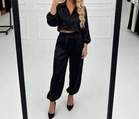 pantalon satinado negro